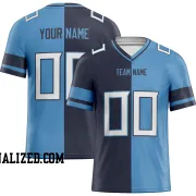 Printed Customized Split Navy Light Blue White Football Jersey